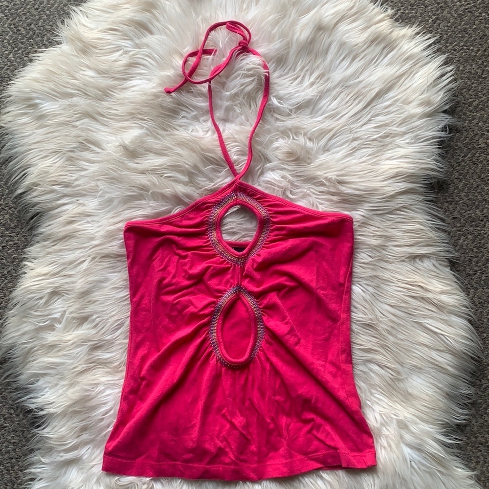 Y2K Pink Rainbow Keyhole Tube Crop Top